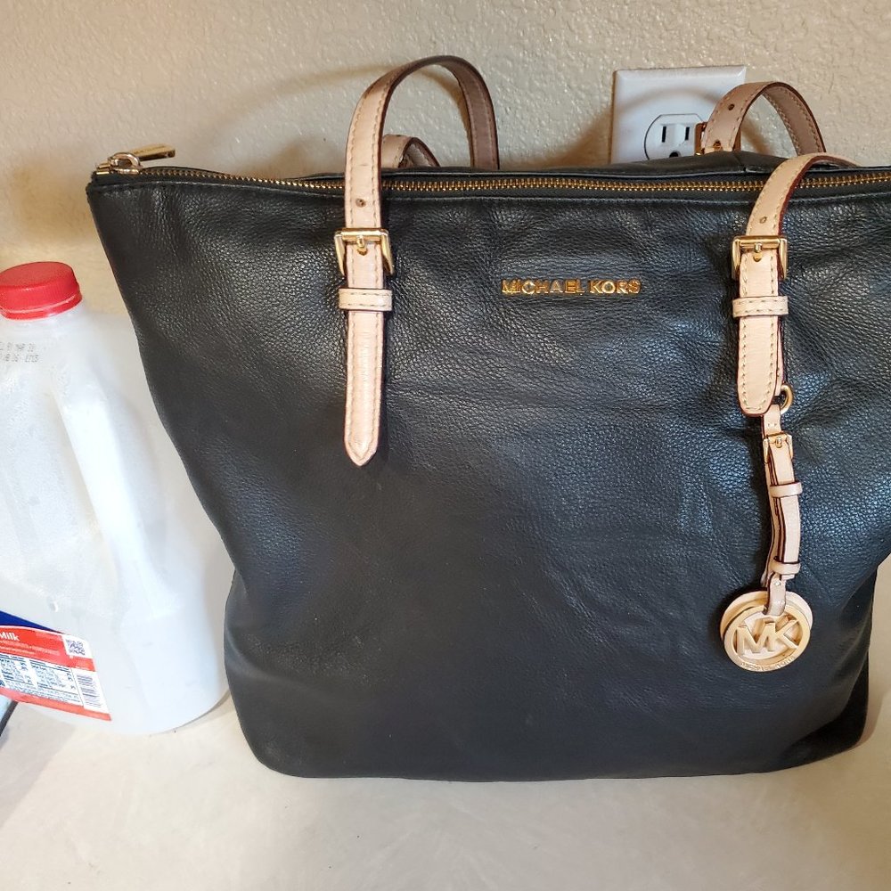 Euc Vintage Michael Kors Black Leather Tote bag Purse c